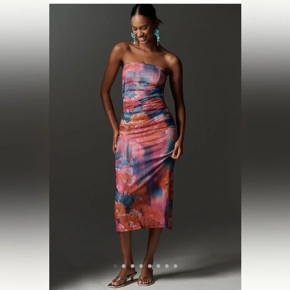 NWT Elegant The Soleil ruched mesh Dress from Anthropologie - Picture 2 of 9